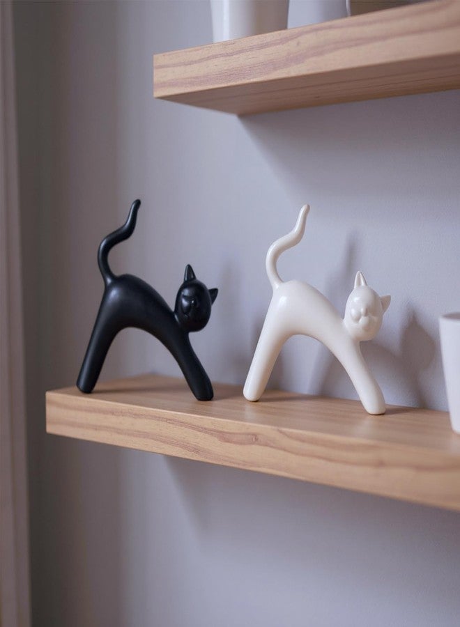 Zerzsy Statue Figurine Sculpture Home Decor,2-Pack Cat Statue Set Gifts for Cat Lover,Black White Kitten Sculptures Small Knick Office Home Decor Desk Accessories Decoration - Image 3